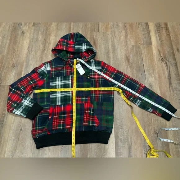 NEW POLO RALPH LAUREN Patchwork Plaid Fleece Hoodie Mixed Tartan